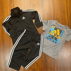 Adidas Black Tracksuit with Gray Graphic Tee